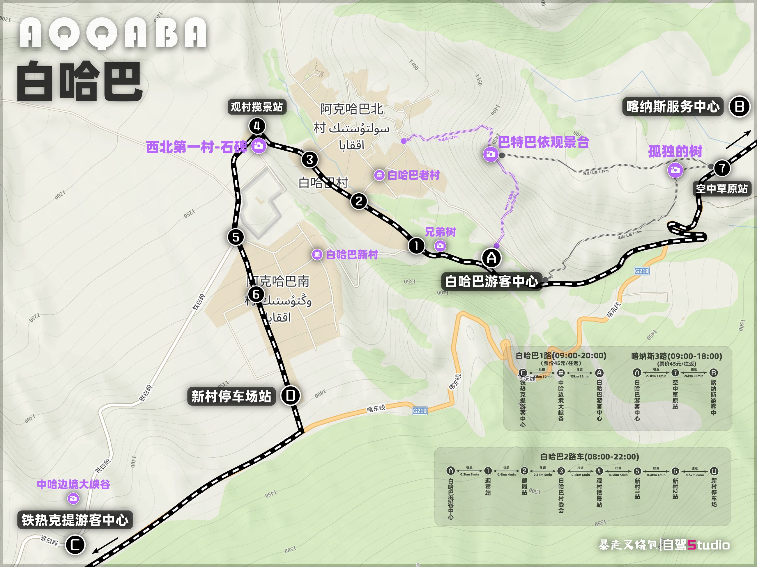 白哈巴村旅游交通图（暴走叉烧包·自驾Studio 手绘）